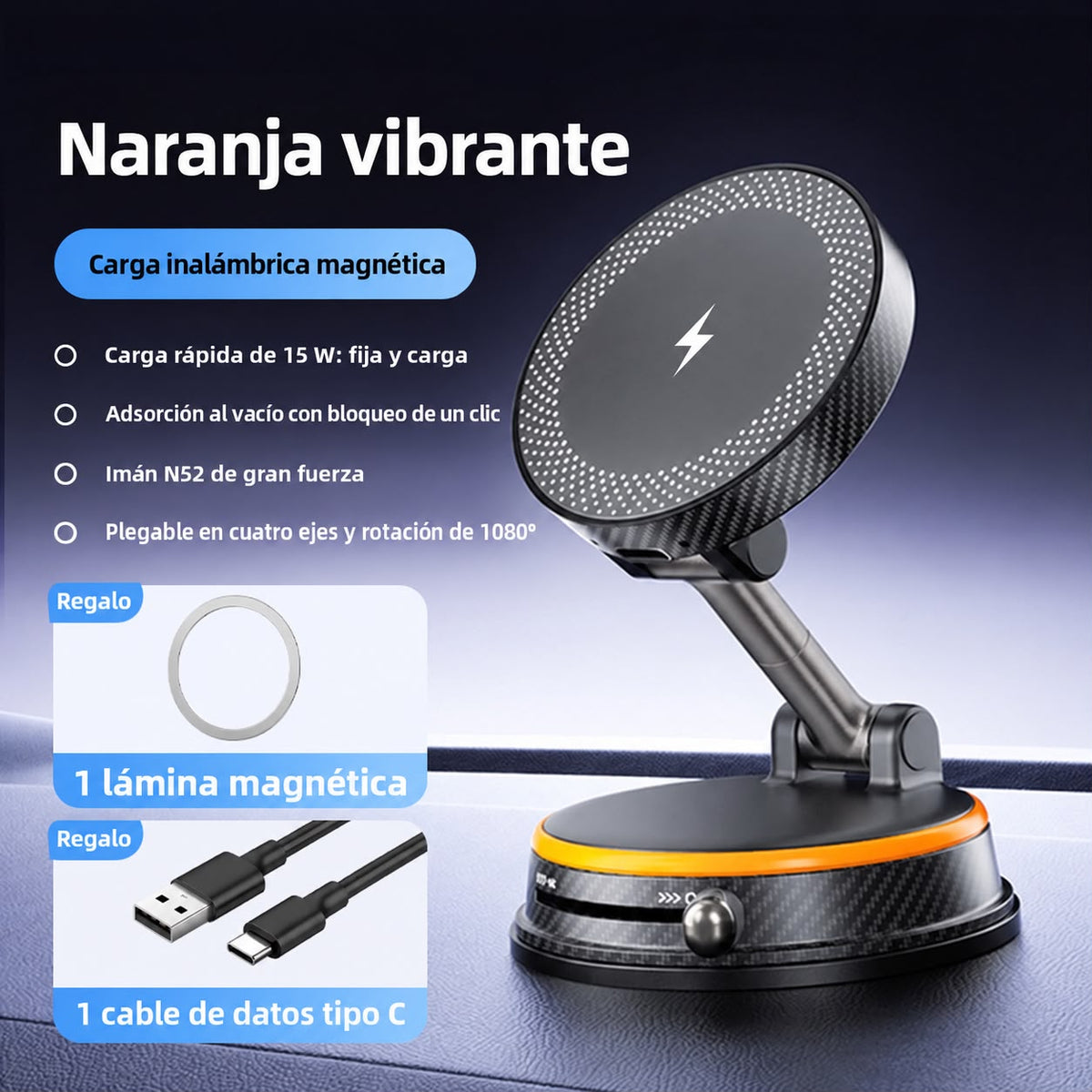 TREVYXA CHARGE PRO soporte magnético con carga inalámbrica para carro – foto 1