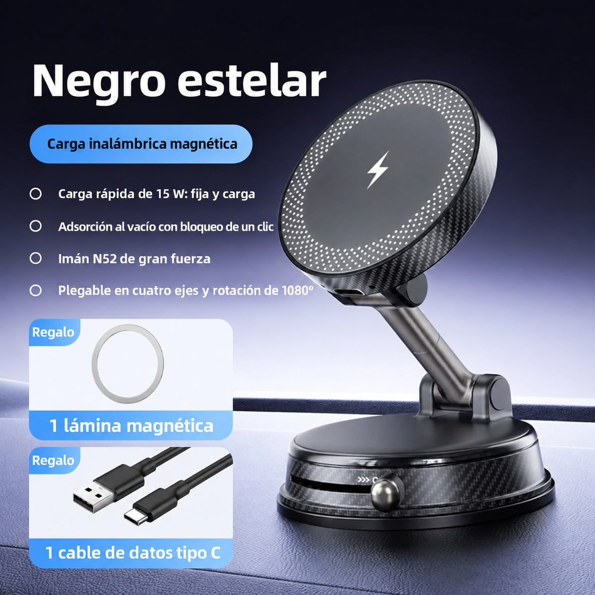 TREVYXA CHARGE PRO soporte magnético con carga inalámbrica para carro – foto 3